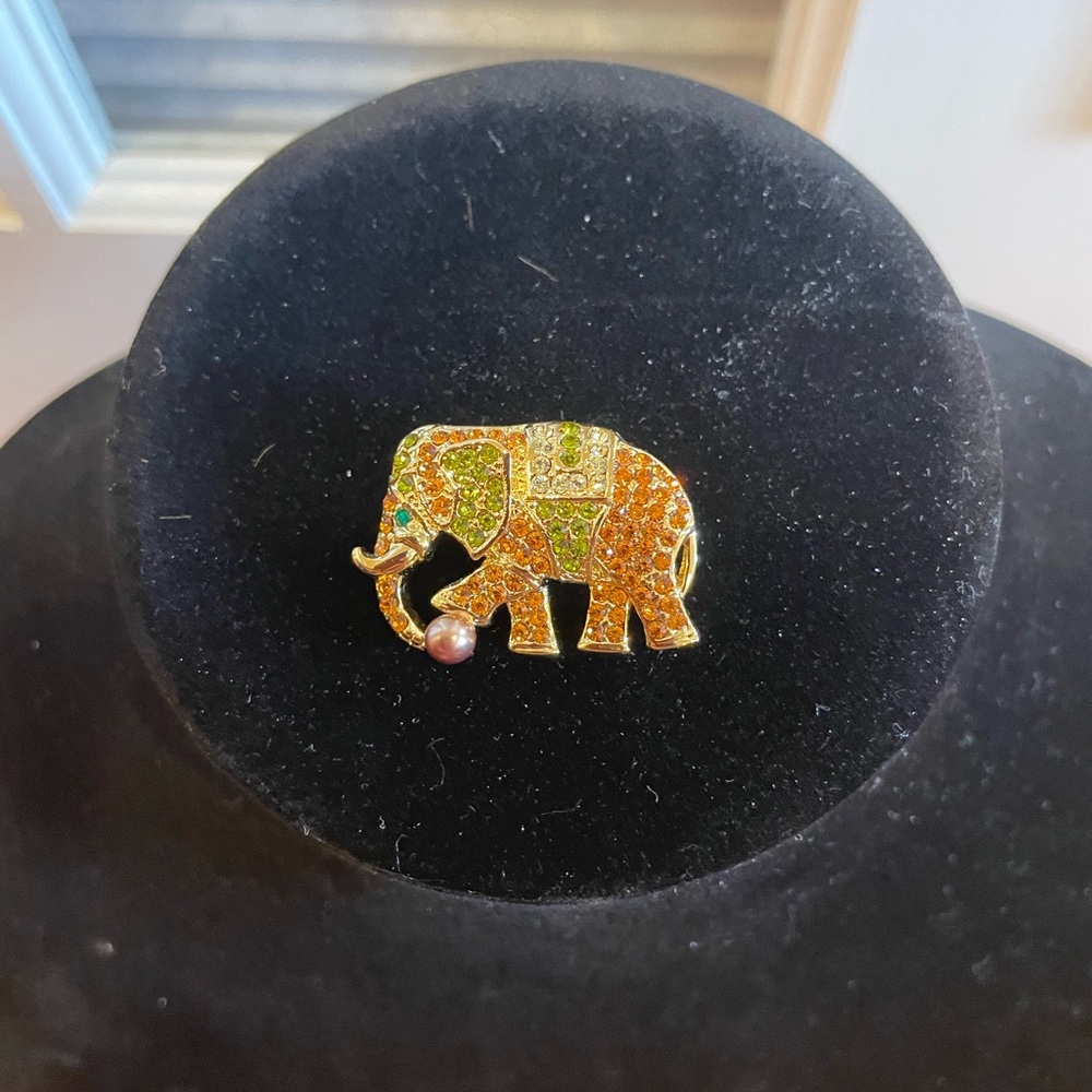 Rhinestone Elephant Brooch Pin